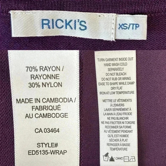 Ricki’s Wrap Front Sweater Deep V Neck Thin Knit Stretch  Fit Purple Size XS - Picture 9 of 15